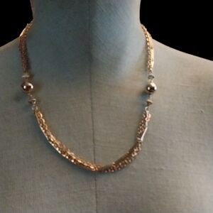 Gold-Tone Layered Chain Necklace with Bead Accents - Women's Jewelry